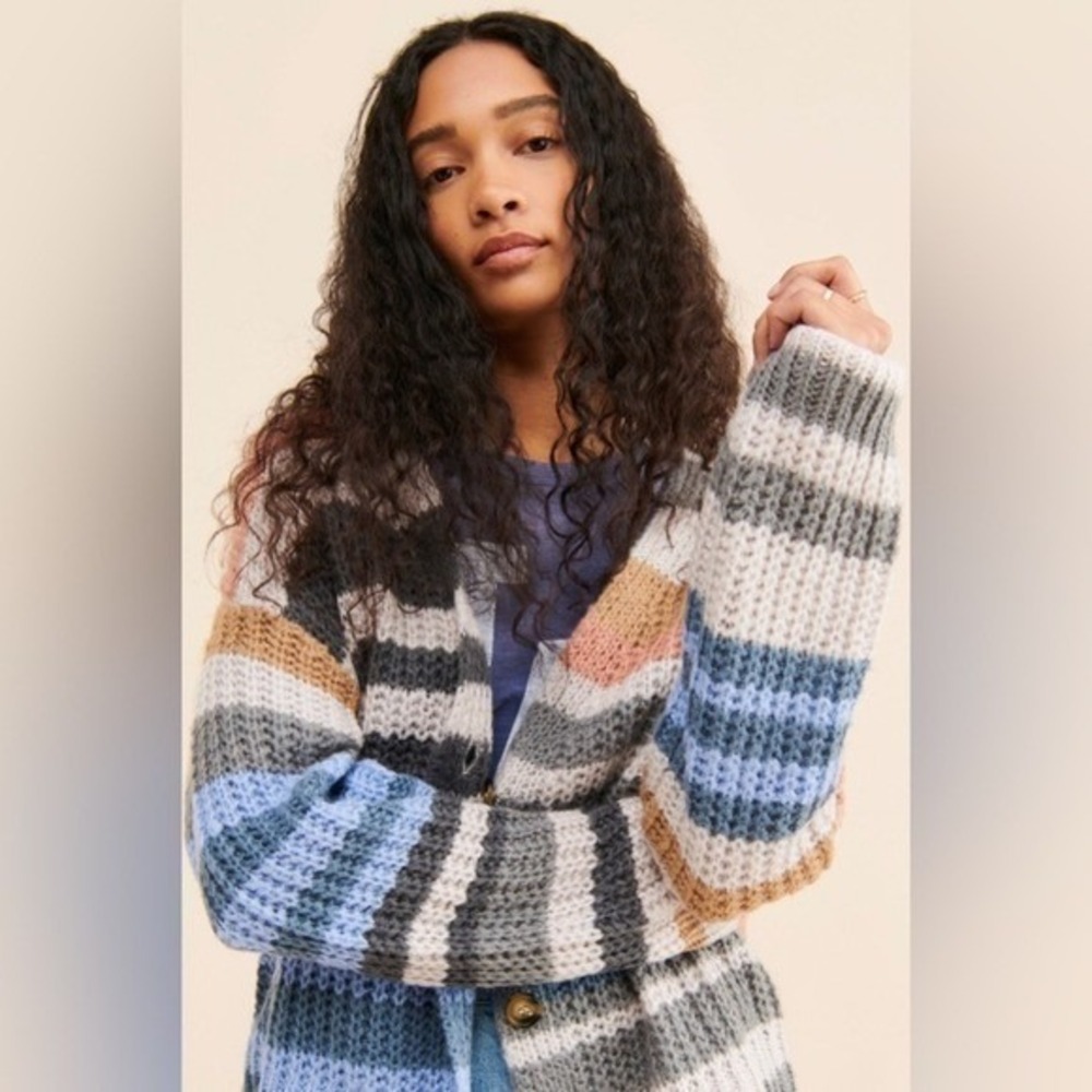 Vigoss Women's Striped Knit Cardigan Sweater Size M